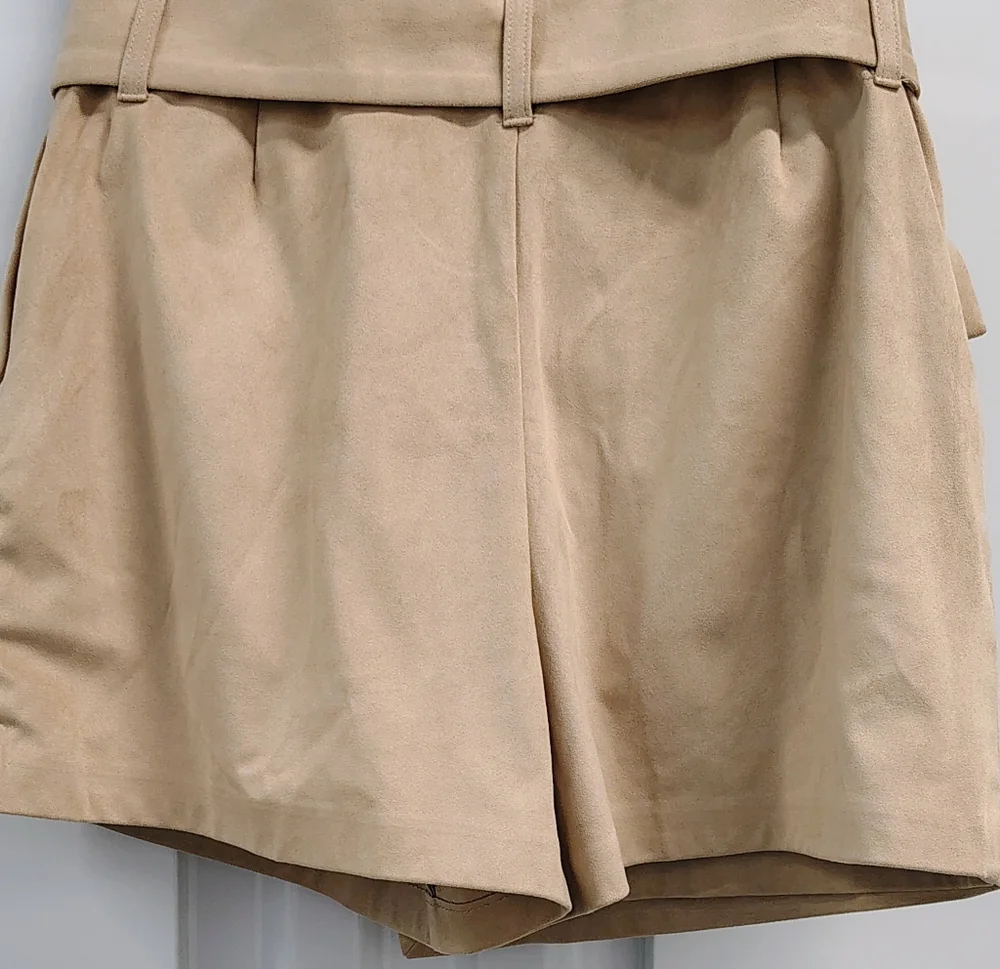 NWT ZARA TAWNY FAUX SOFT SUEDE BELTED HIGH WAIST WRAP SKIRT SKORT WOMEN'S Sz S